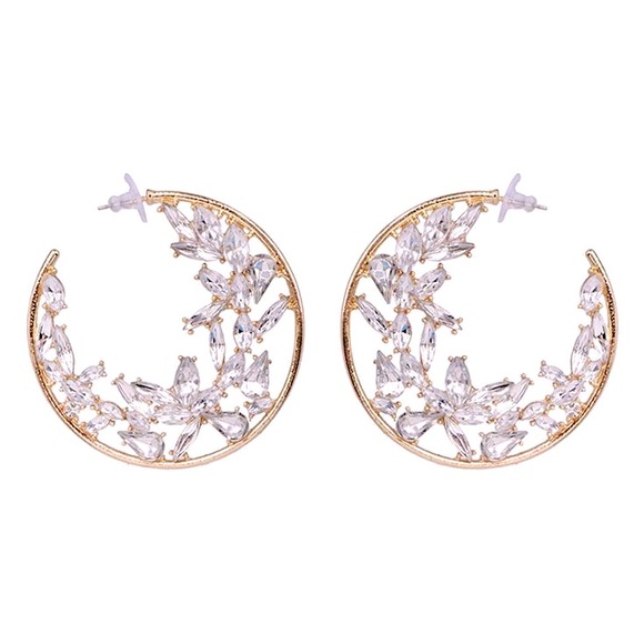 🧡10/$45🧡NEW Large Floral Rhinestone Glam Earrings - Picture 8 of 8